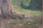 Trunk in Villa Borghese, mixed medium and pastels on bread paper.