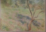 Villa Borghese from the balcony, pastel on cardboard.