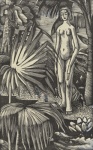 Eric Ravilious, Girl with Palms, illustration for Flower Phatoms, 1926. Towner Eastbourne
