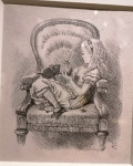 J.Tenniel, Alice in an armchair.