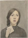 Gwen John Autoportrait à la Lettre, (Self-Portrait with a letter)l, c.1907-9, Pencil and Watercolour, Musée Rodin. D.7210.
